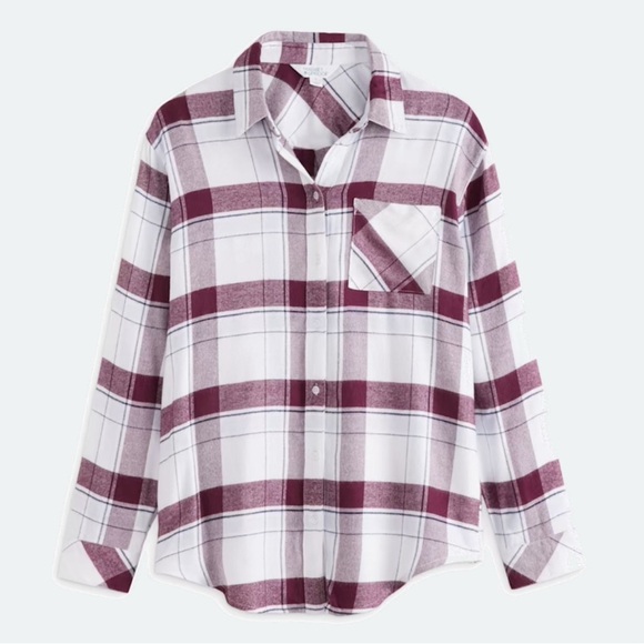 Tops - Plaid button down Shirt in White and Purple-ish maroon. Sized Medium